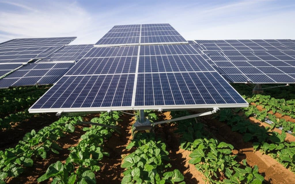 Featured image for Solar Panels Above Crops Retain Moisture and Cut Heat Stress