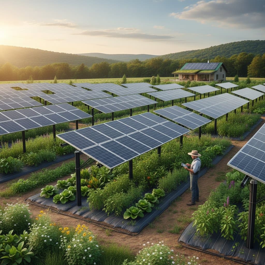 Image for Solar Panels and Crops Share Land for Dual Benefits
